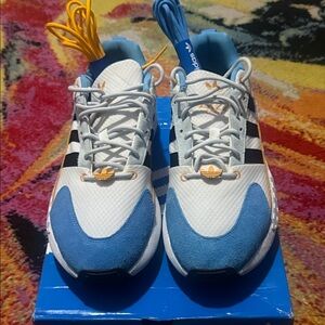 Adidas Blue and White Athletic Shoes with Black Accents